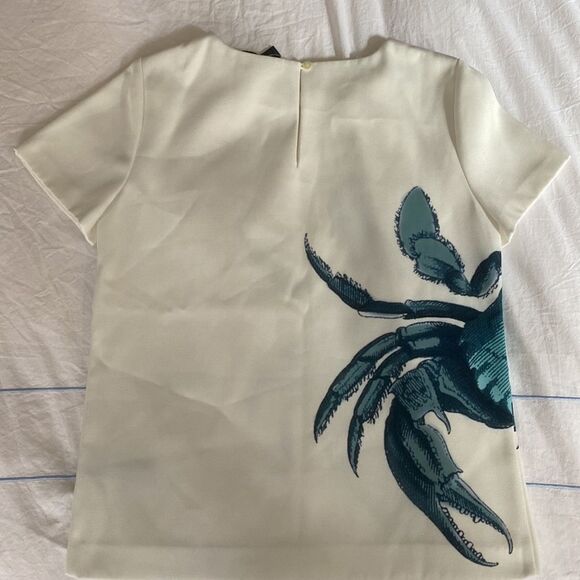 🧡 J.Crew Blue Crab Fancy Short Sleeve Top Fits Size Small EUC Crab Blouse - Picture 6 of 8